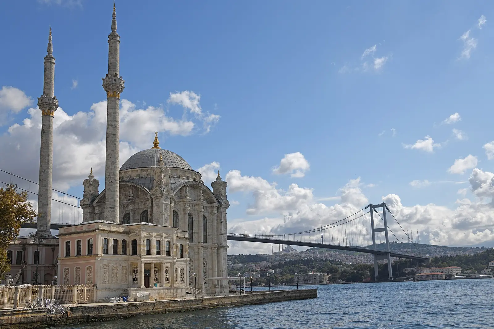Ortaköy Mosque on the Bosphorus shore with the Bosphorus Bridge behind it